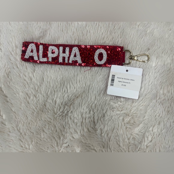 RUSH✨sorority ✨Red Sequin Keychain with White Lettering✨ALPHA OMICRON - Picture 4 of 4